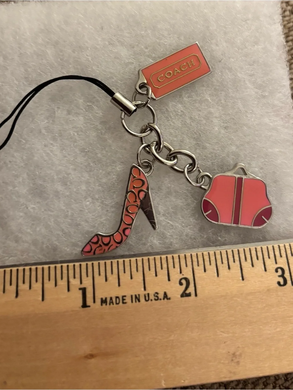 Coach Pink Enamel Shoe, Purse & Logo Key/Phone/Bag Charm